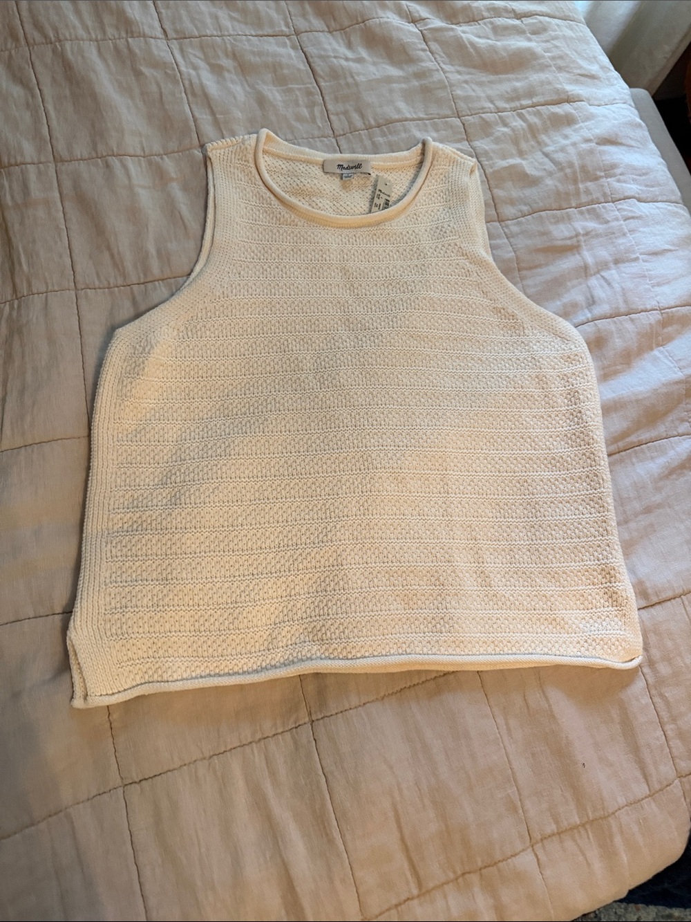 Madewell sweater knit vest sleeveless tank top cream rolled neck new S